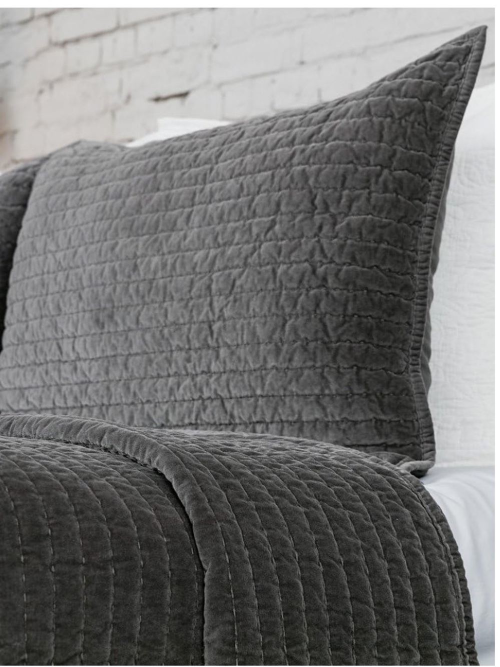 Bed Pillow Sham Royal Cotton Velvet Pic-Stitch Standard 20x26” Gray (1 piece)